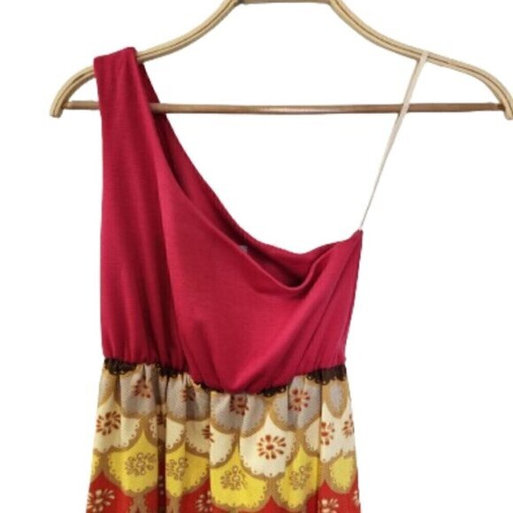 Judith March Anthropologie Fuchsia One Shoulder Floral Textured Dress - Picture 2 of 5